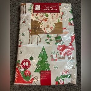 Christmas Winter Wonderland Magical Journey Santa Vinyl Tablecloth 60” x 102”
